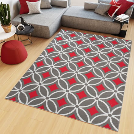 Tapiso Maya Vloerkleed Grijs Rood Slaapkamer Tapijt Maat- 80x150