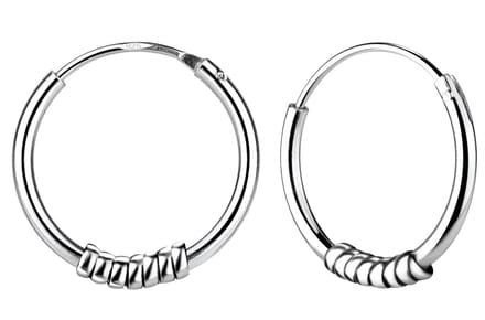 Joy|S - Zilveren Bali oorringen - 14 mm - geoxideerd - t99