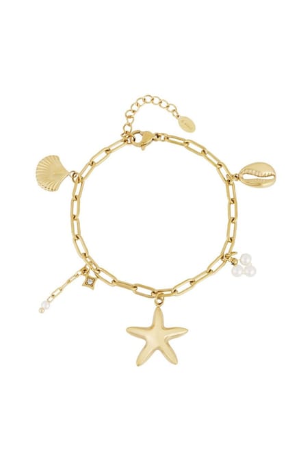 beachy vibe armband-bedels- schelp- zeester-goudkleur