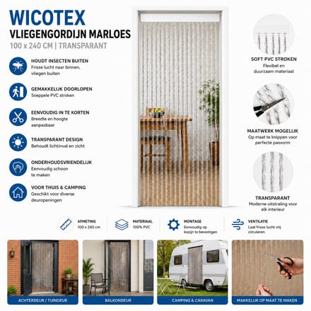 Wicotex - Vliegengordijn - Deurgordijn - Marloes 100x240 cm Transparant