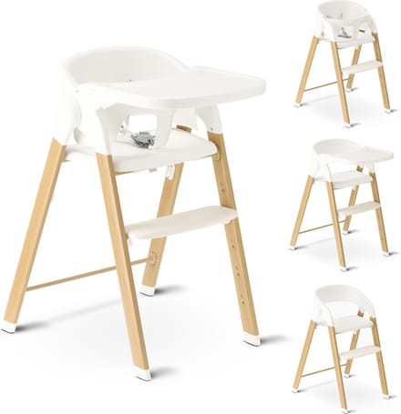 Deryan Luxe Kinderstoel - Meegroeiend - Inklapbaar - Wit/Houtlook