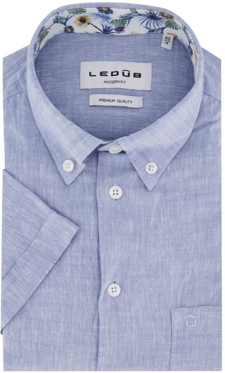 Ledub overhemd korte mouw blauw