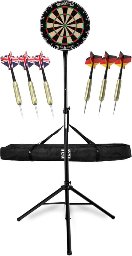 Professionele Steeldartschaal Compleet Set – Hoogteverstelbare Dartstandaard met Tess en 6 Dartpijlen