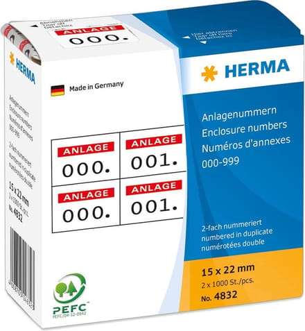 Herma bijlagenummers 15x22mm opdruk rood 4832