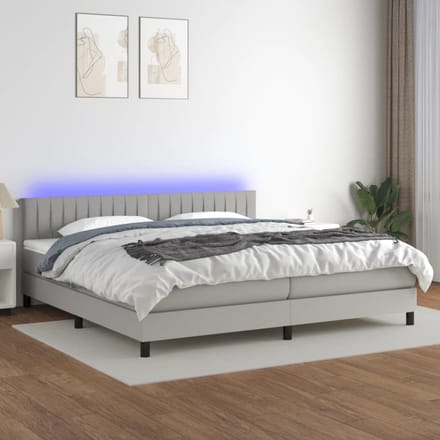 vidaXL - Boxspring - met - matras - en - LED - stof - lichtgrijs - 200x200 - cm