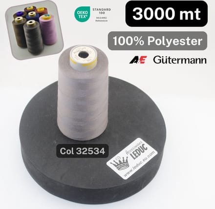 1 Bobijn A&E/GUTERMANN OVERLOCK GAREN van 3000 Meter, 100 % Polyester, Kleur 32534 GRIS
