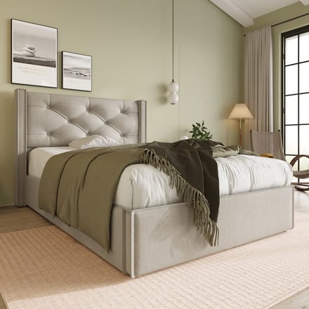 SINGULARITY-Hydraulisch eenpersoons gestoffeerd bed 90x200cm- modern bedframe met opbergruimte- lichtgrijs met matras