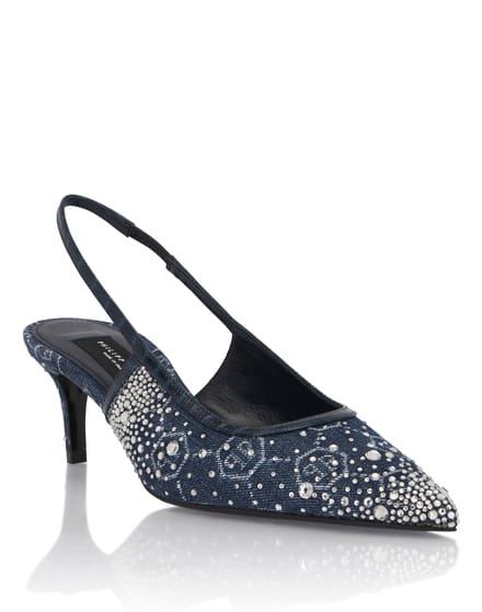 Denim Mid Heels Slingbacks Monogram Strass