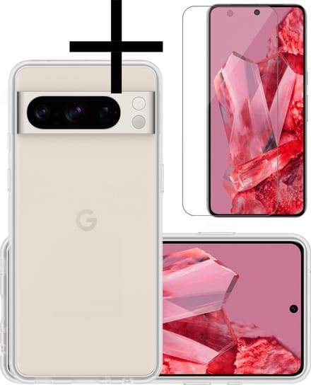 Hoesje - Met Screenprotector - Geschikt voor Google Pixel 8 Pro - Sterk & Shockproof - Back Cover - Siliconen Case - Telefoon Hoes - Transparant