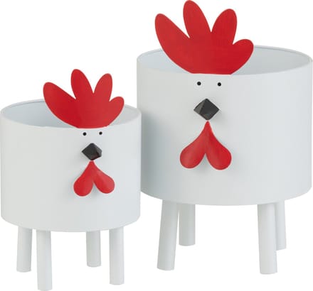 (Bloem)potjes Kip Metaal Wit/Rood J-LINE set van 2!