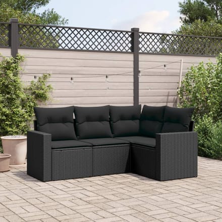 vidaXL - 4-delige - Loungeset - met - kussens - poly - rattan - zwart