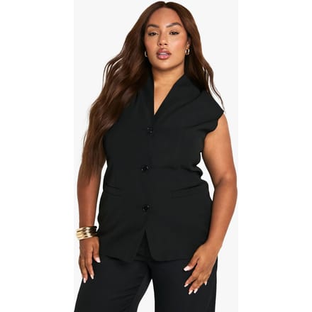 boohoo Dames Plus Cap Sleeve Longline Getailleerd Gilet | Black | Maat: 28