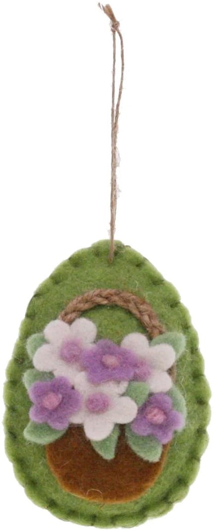 Ei groen met Bloemenmand vilt 10x2x6cm