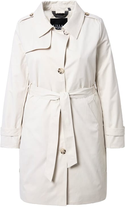 Ulla Popken - Dames - Trenchcoat A-lijn micropeach-materiaal strikceintuur - Beige - Maat 42+