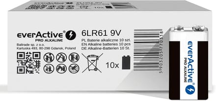 10x everActive PRO 6LR61 6LF22 E-Block 9V 550mAh alkaline batterijen