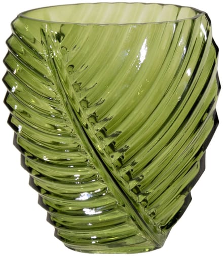 Mega Collections Bloemenvaas Leafy - groen - glas - blader relief - 11 x 21 cm