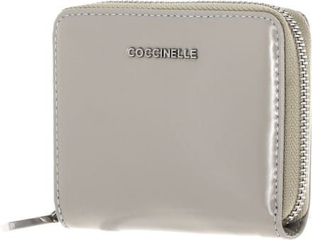 COCCINELLE Leren Portemonnee Metallic Shiny Leather Zip Around Wallet Gelso Beige