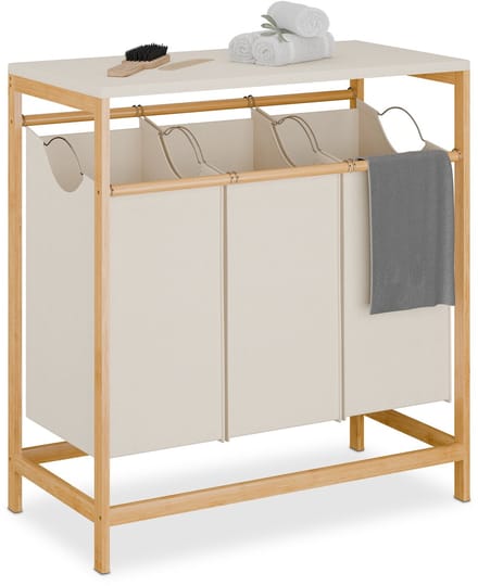 wasmand met 3 vakken - opklapbare plank - 84,5 x 78,5 x 40 cm - bamboe