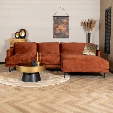 Bronx71® Velvet hoekbank Denver koper rechts