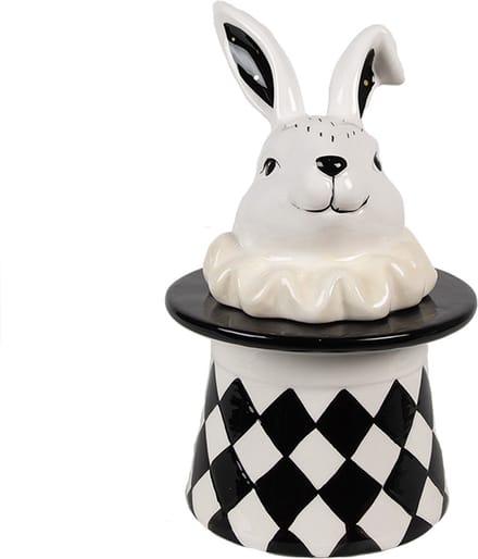 Clayre & Eef Voorraadpot Konijn 20 cm Wit Zwart Keramiek
