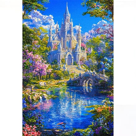 30x20cm Diamond Painting sprookjes paleis (rond) nr 386