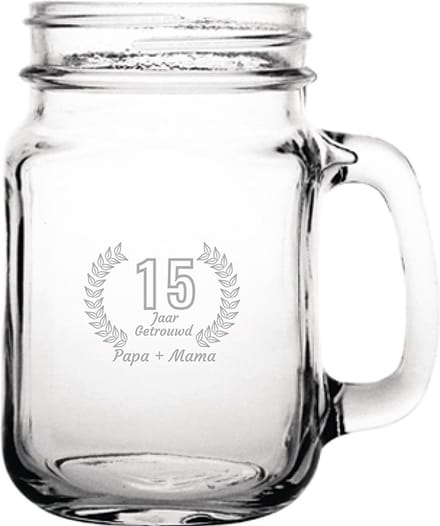 Gegraveerde Drinkglas 45cl Papa + mama 15 jaar getrouwd
