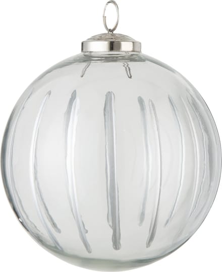 J-Line kerstbal Streep - glas - transparant/zilver - large - 6 stuks