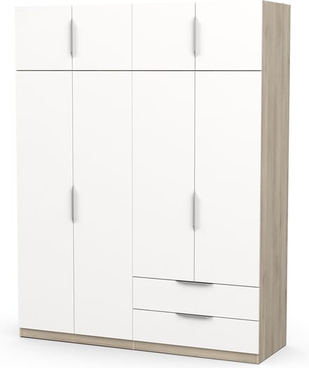 Kledingkast Spectre 157cm 8 deuren & 2 lades - mat wit/eikdecor