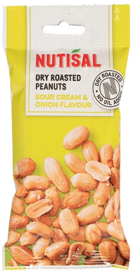 Nutisal Peanuts Dry Roasted Sour Cream Onion zakje (14x 60gr)