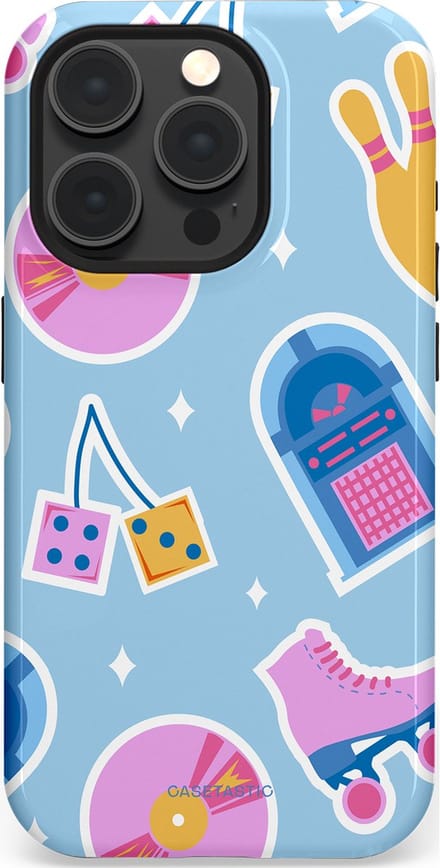 Casetastic hoesje geschikt voor Apple iPhone 15 Pro - MagSafe - Dubbellaagse bescherming - Flashback vibes - Fashion Case - Lichtblauw Lavendel Wit