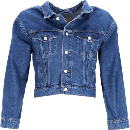 Balenciaga Geknoopte Cropped Jas in Blauwe Katoenen Denim