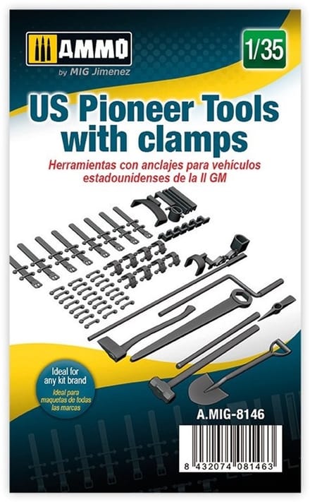 AMMO by Mig Jimenez Modelbouwpakket - AMMO MIG 8146 US Pioneer Tools with Clamps Resin onderdeel - 1:35 - Modelbouw