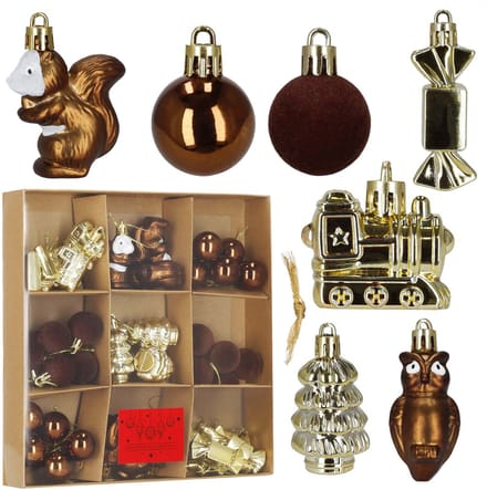 Springos Kerstballen | 40 Stuks | 5/6/7 cm | Goud/Bruin