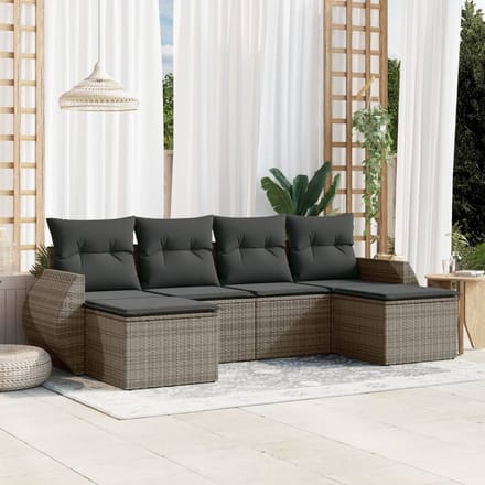 vidaXL - 6-delige - Loungeset - met - kussens - poly - rattan - grijs