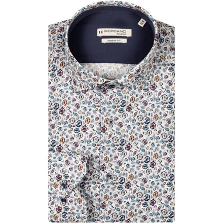 Giordano Overhemd Maggiore Satin Stretch Bold Mini Flowers Lichtblauw-Multi / male