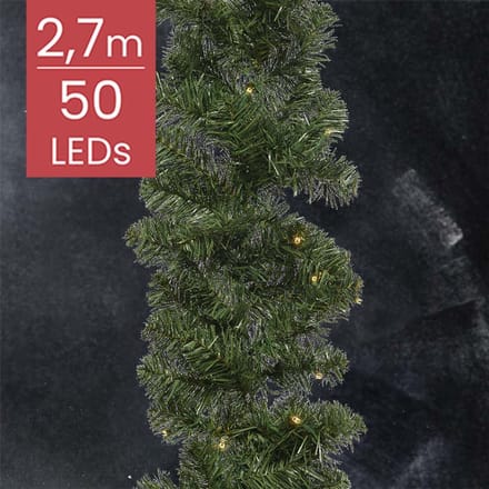 Everlands Guirlande groen 270cm lang - 50 LEDs - 270x12 cm