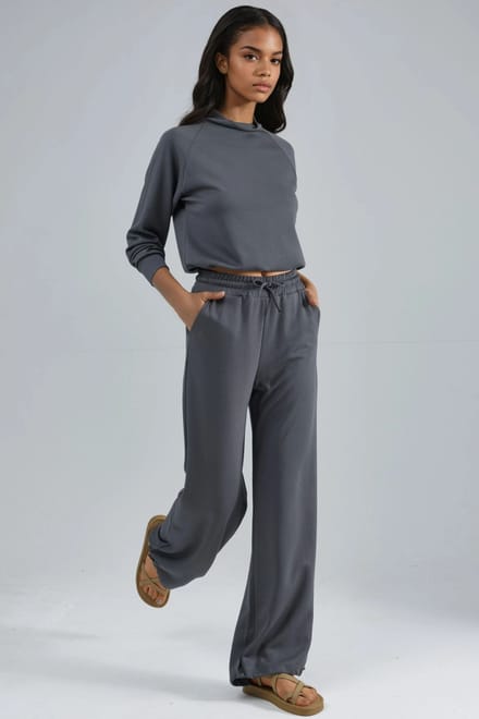 Modal Touch Halve Turtleneck Blouse & Elastische Taille Broek