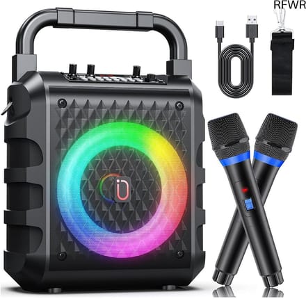 RFWR® Draadloze Karaoke Luidspreker met 2 Microfoons - Draagbaar, Bluetooth, LED Verlichting, Eco Modus, Ideaal voor Feestjes