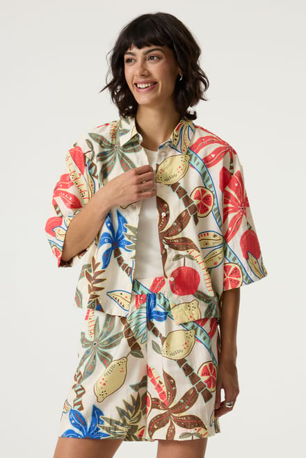 GARCIA Dames Print Blouse Wit Korte mouw