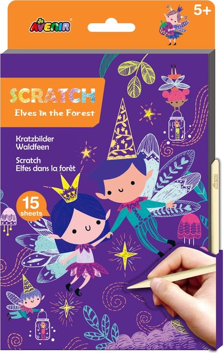 AVENIR Scratch Art Boek A5 - Elfjes In Het Bos - 15 Pagina's - Creatief Spelen - 5 Jaar