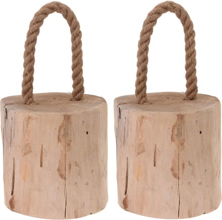 Excellent Houseware Deurstopper Boomstam - 2x - teak hout - met draagtouw - 14 cm - natuurlijk wonen