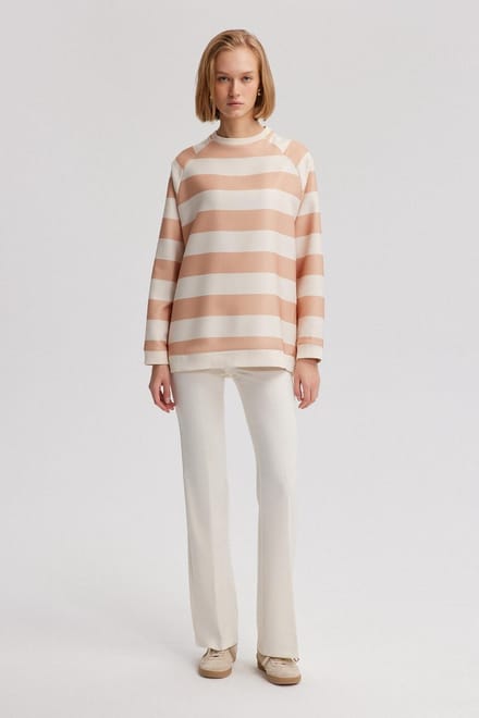 Touché Privé - Gestreepte crêpe tuniek - Beige - Dames