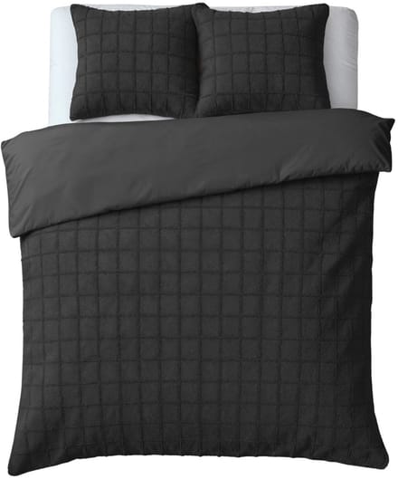 Droomtextiel Teddy Dekbedovertrek Fur Check - 200x200/220 cm - Zwart