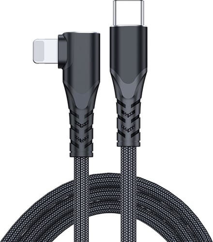 USB-C naar 8-pin Haakse oplader datakabel - geschikt voor iPhone en iPad - snelladen - 2 meter - Zwart - Provium