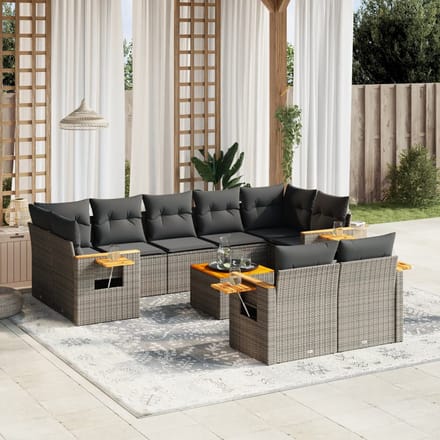 vidaXL - 10-delige - Loungeset - met - kussens - poly - rattan - grijs