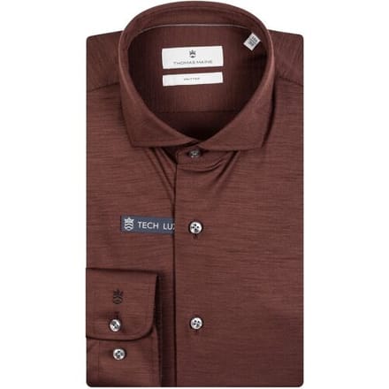 Thomas Maine Overhemd Roma Modern Kent Jersey Merino Bruin / male