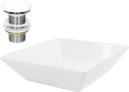 ML-Design Keramische wastafel in wit 41x41x12 cm Hoekig incl. afvoerset, Moderne opzetwastafel, Design opzetwastafel Wastafel, handwasbak, voor badkamer/gastentoilet