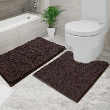 2-delige Badmat Set Chenille - Extra Dik, Absorberend & Antislip voor Badkamer en Toilet