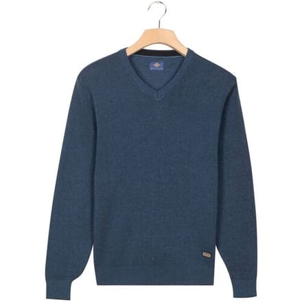 Baileys Trui V-Neck Cotton Allover Fine Texture Two-Tone Midden Blauw / male