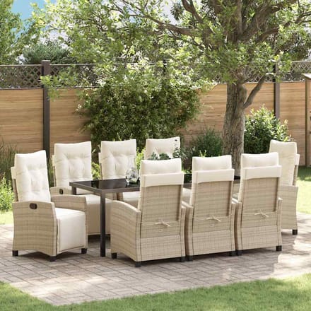 vidaXL - Tuin - Eettafel - Set - 9 - st - Beige - poly - rattan